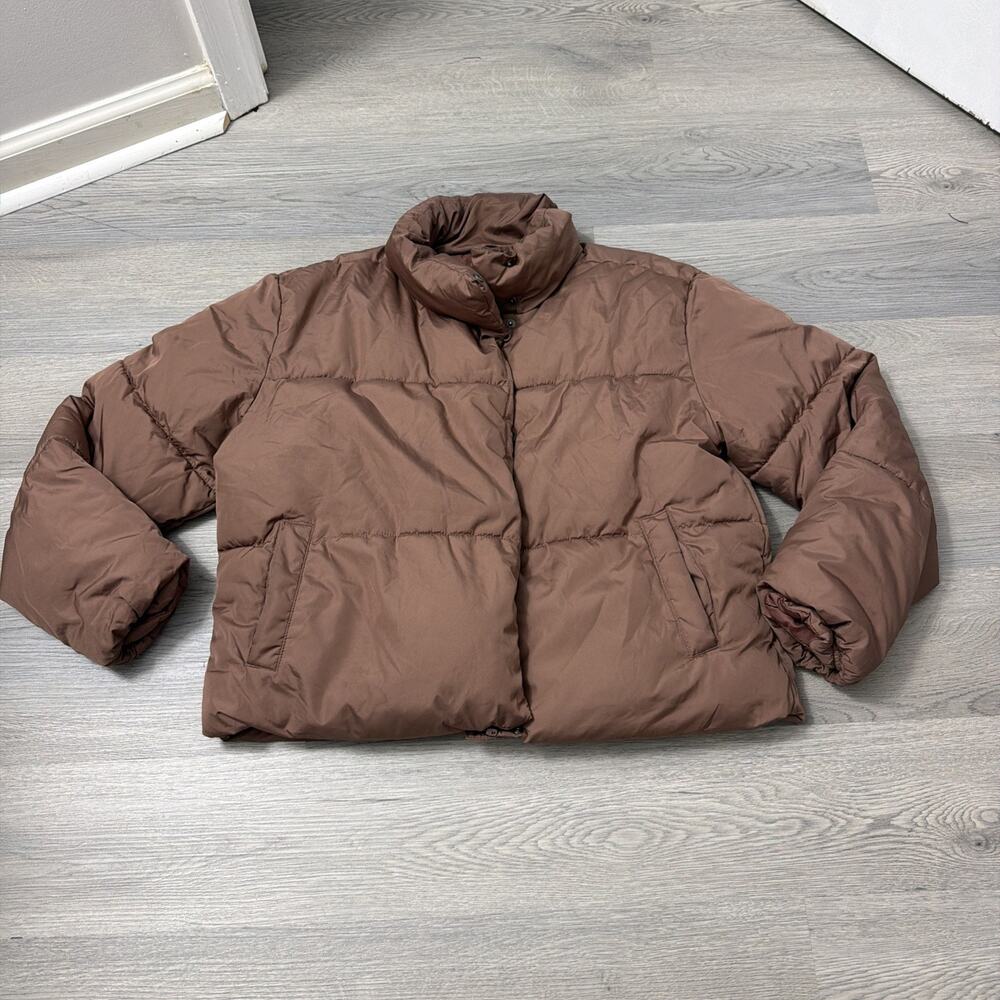 Old Navy Women's Small Cropped Puffer Jacket Quilted Warm Taupe